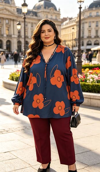 Immagine di PLUS SIZE STRETCH TUNIC WITH FLORAL PATTERN